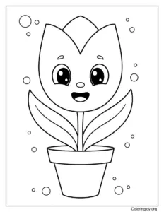 Tulip Spring Flower In A Pot Coloring Page
