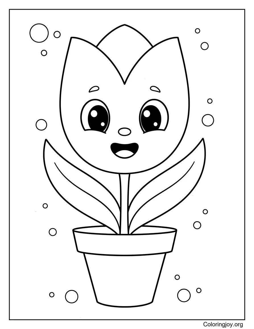 Tulip Spring Flower In A Pot Coloring Page