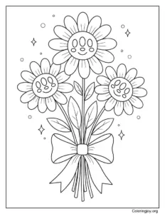 Spring Flower Bouquet With Ribbon Coloring Page
