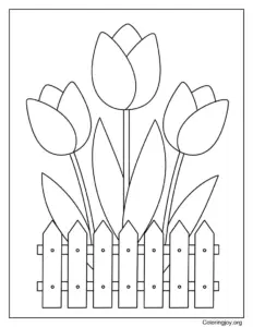 Spring Flowers By A Small Fence Coloring Page