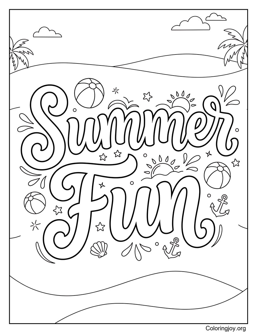 Summer Fun Playtime Coloring Page Bright Scene