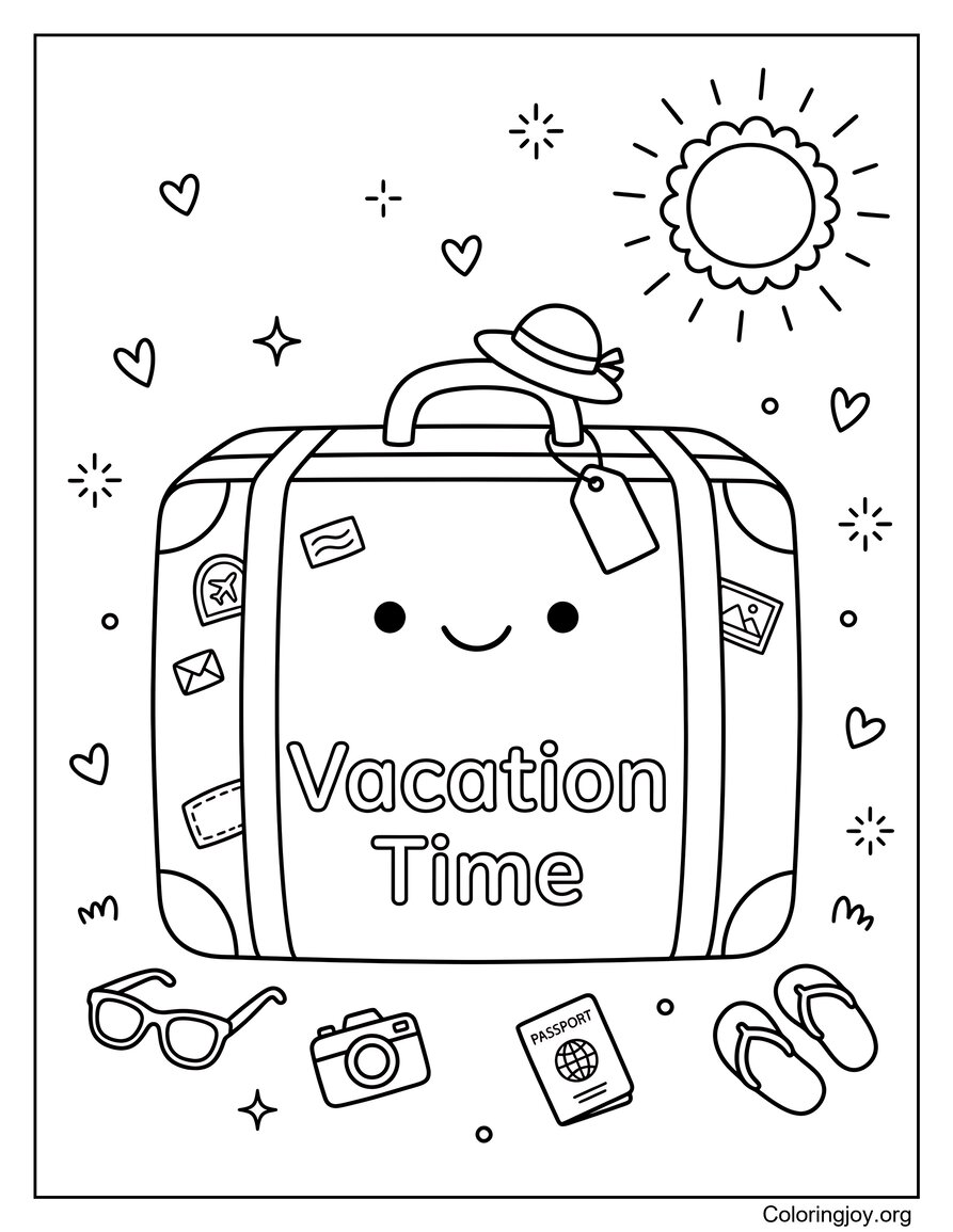 Summer Vacation Travel Coloring Page Fun Printable