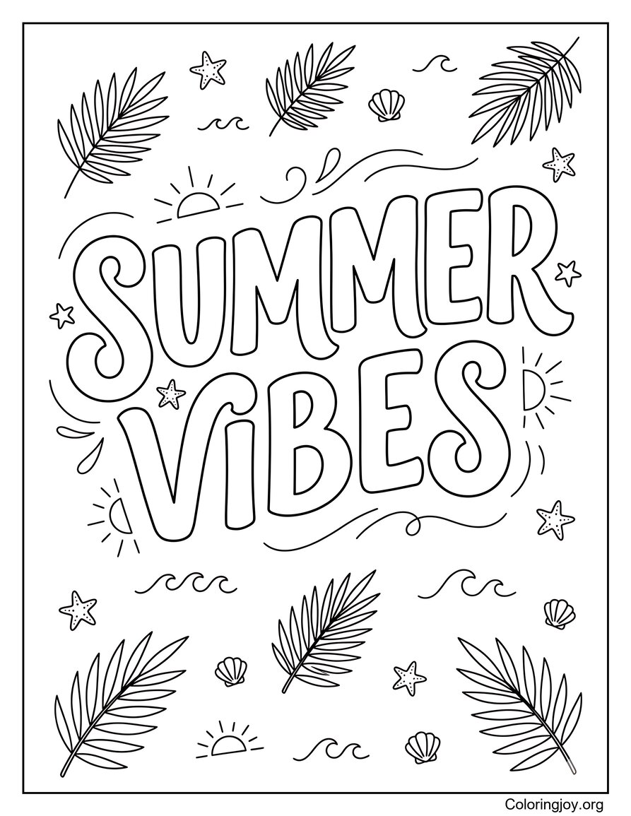 Summer Vibes Aesthetic Coloring Page Trendy Style