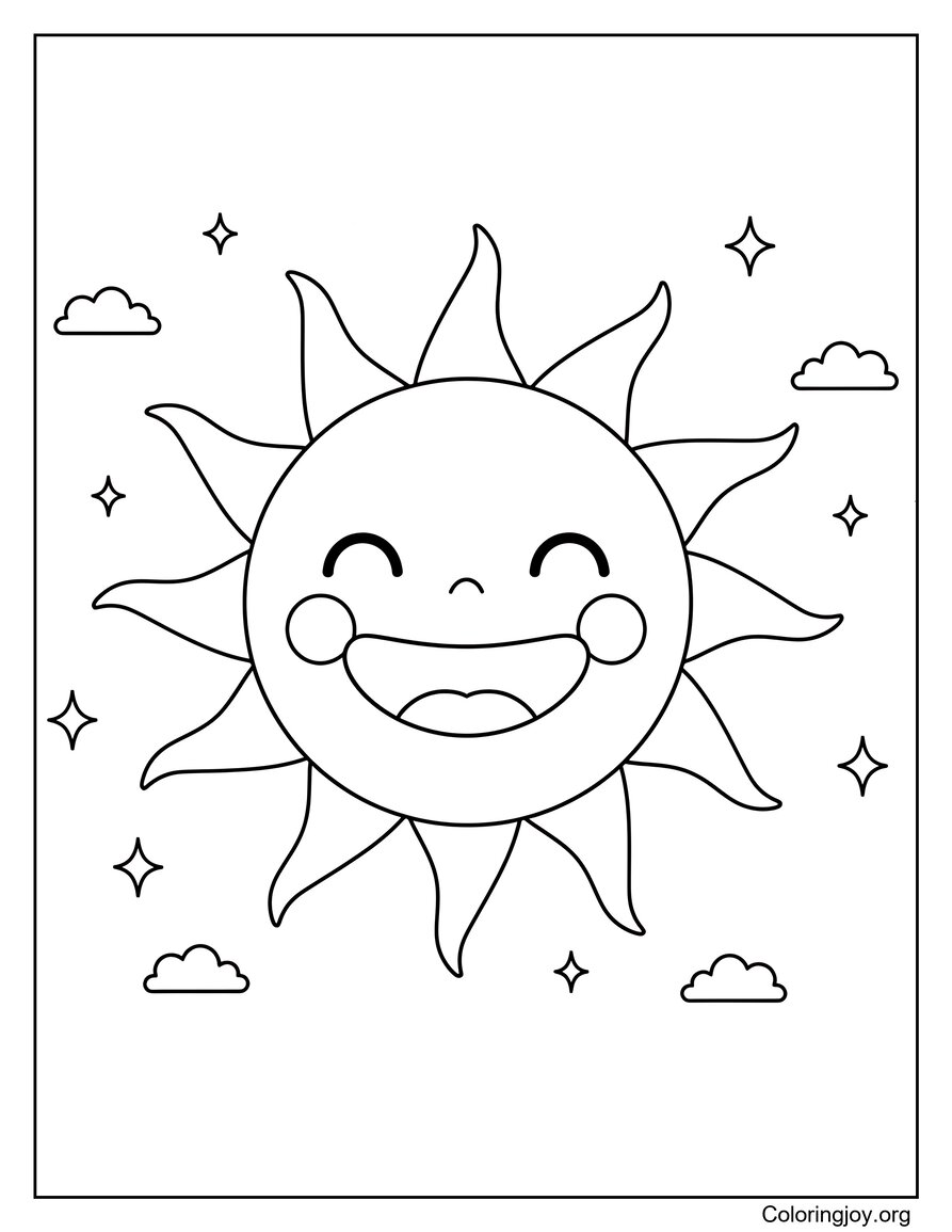 Sunshine Scene Summer Coloring Page with Bright Sun Rays