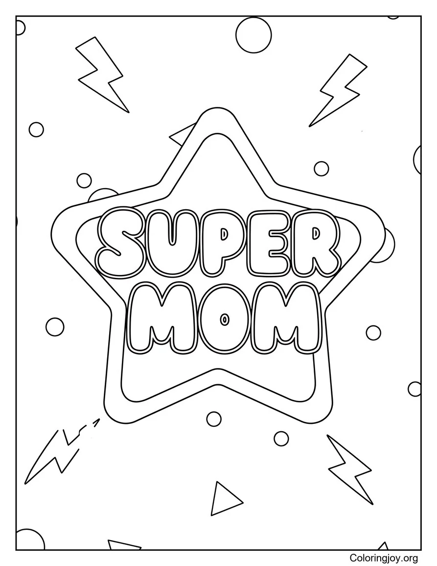 Super Mom Shield Coloring Page Bold Hero Theme