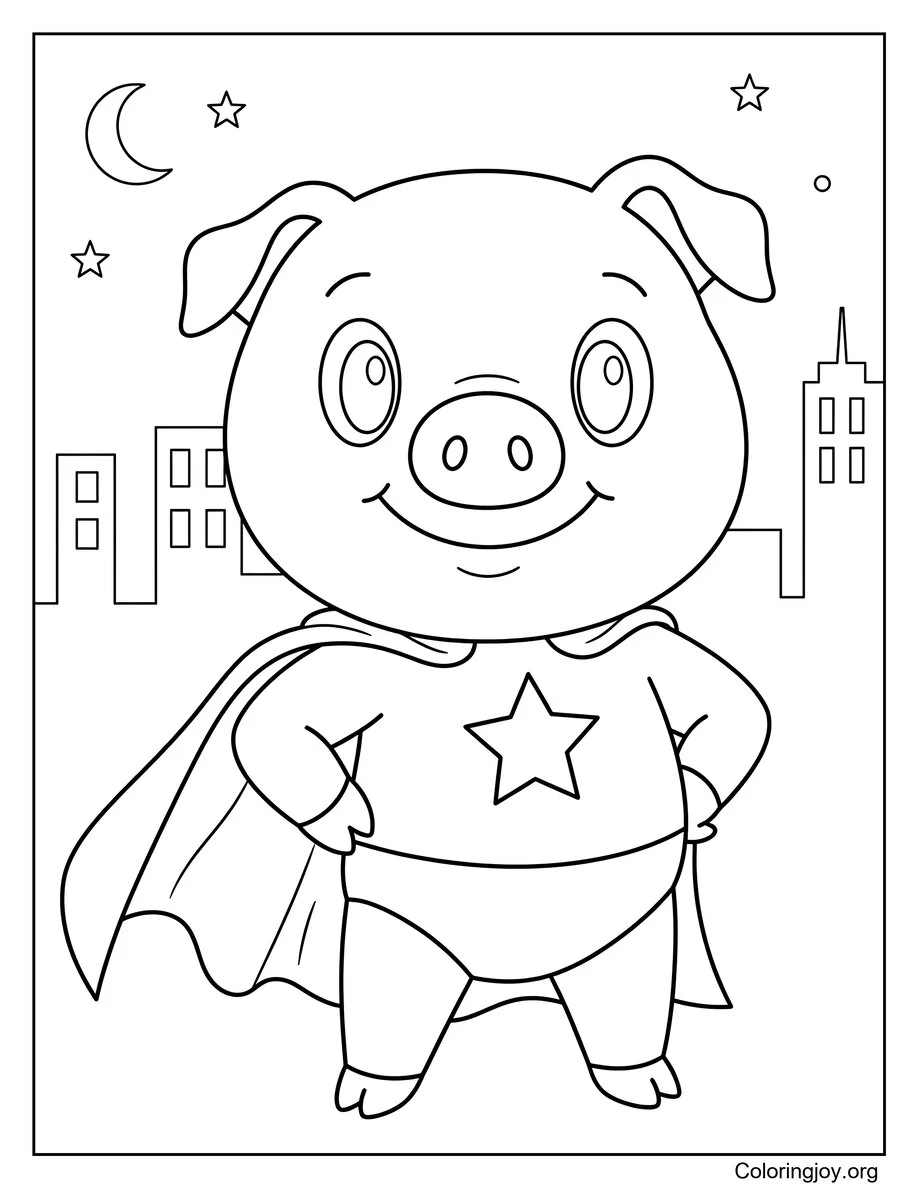 Superhero Pig with Cape Action Scene