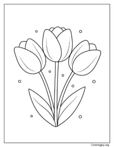Three Tulip Spring Flowers Coloring Page