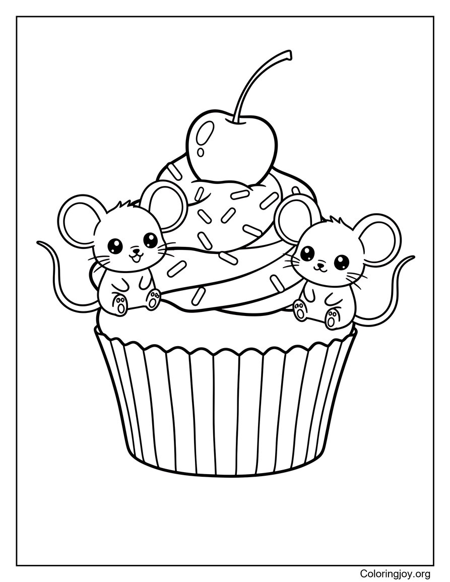Tiny Mouse Sharing a Cupcake
