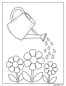 Watering Can Watering Spring Flowers Coloring Page