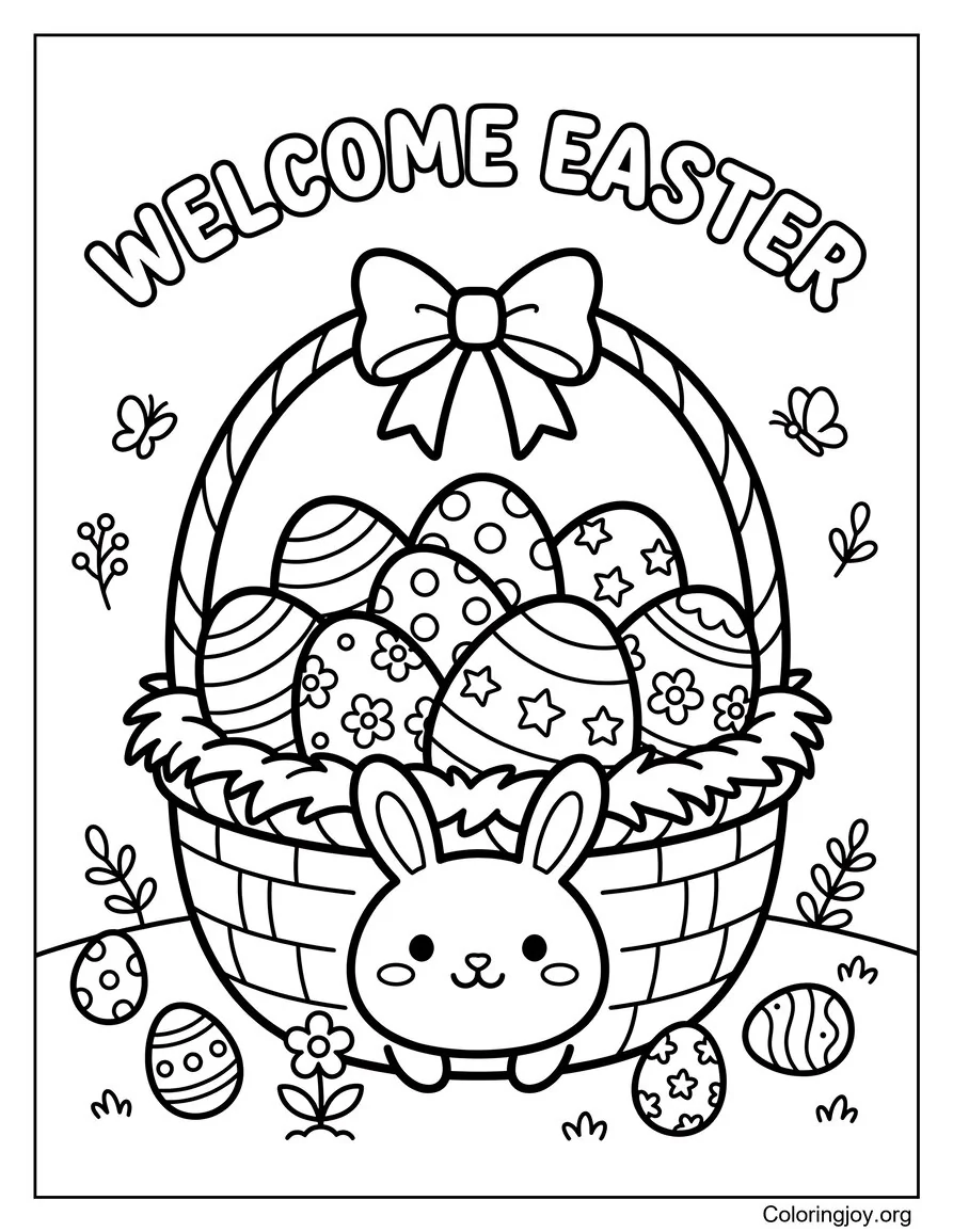 Welcome Easter Basket Coloring Page