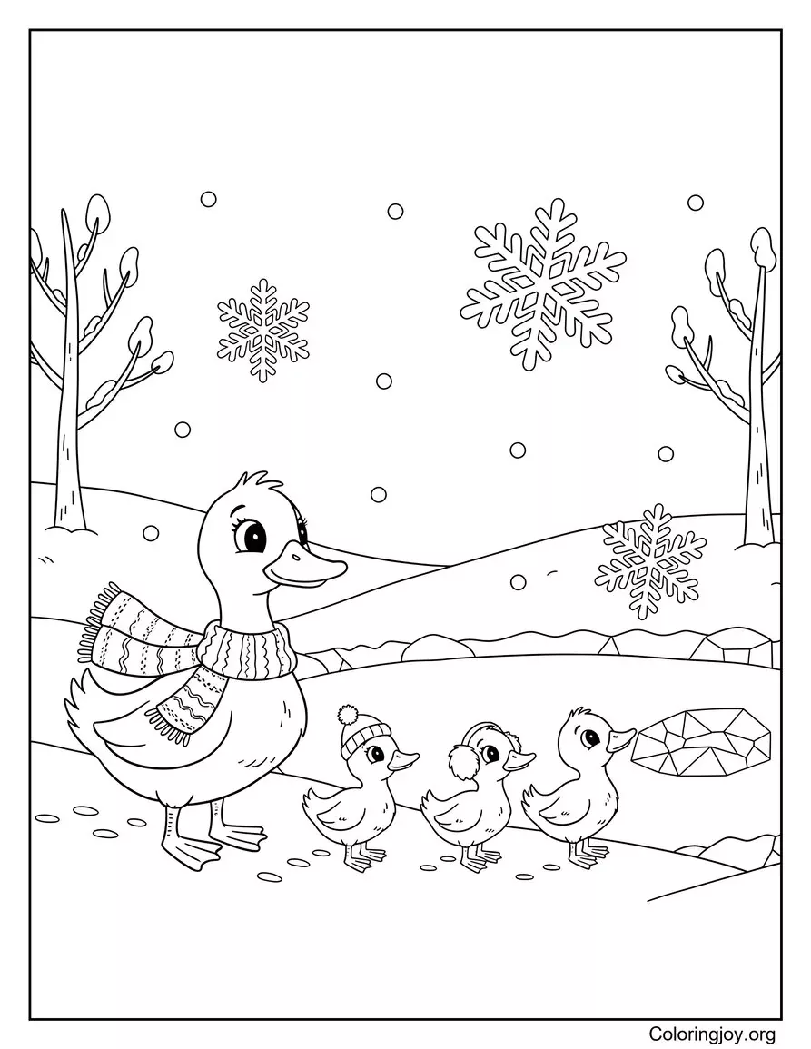Winter Snow Duck Family