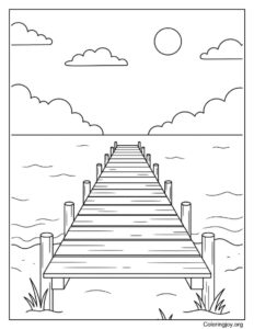 Wooden Pier Stretching Over The Beach Water Coloring Sheet