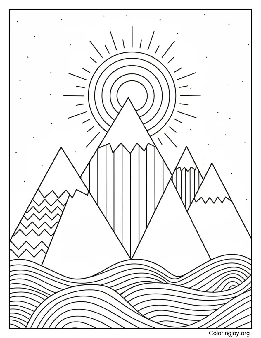 Abstract Mountain Pattern Coloring Page
