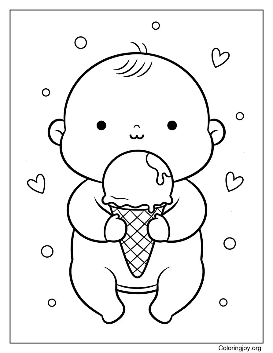 Baby Ice Cream Coloring Sheet for Kids