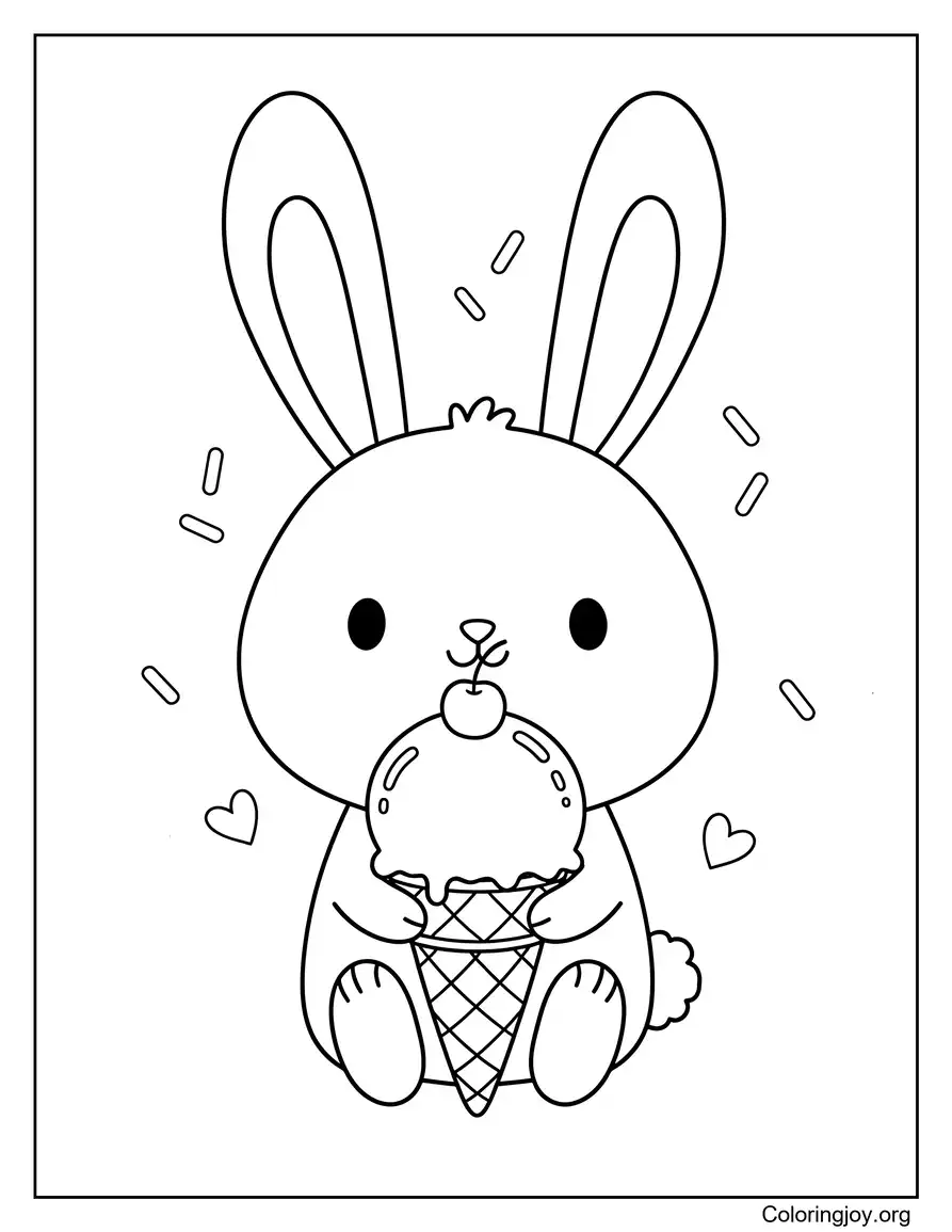 Bunny with Ice Cream Fun Coloring Sheet