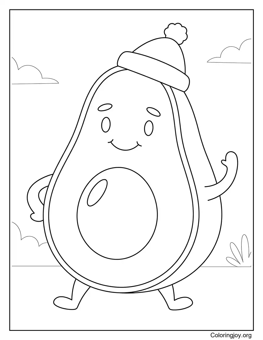Cute Avocado Wearing a Hat Coloring Page