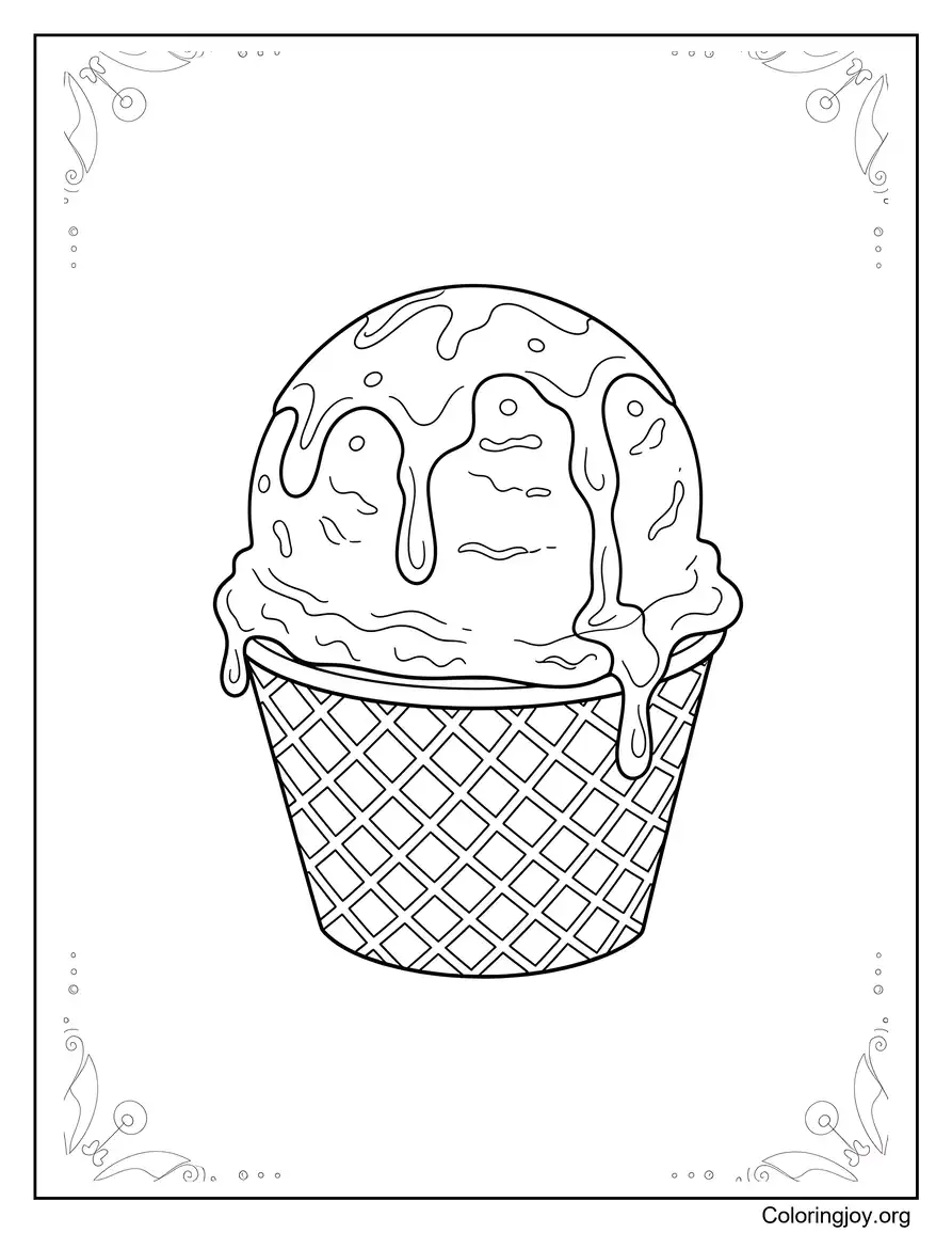 Chocolate Ice Cream Dessert Drawing to Color