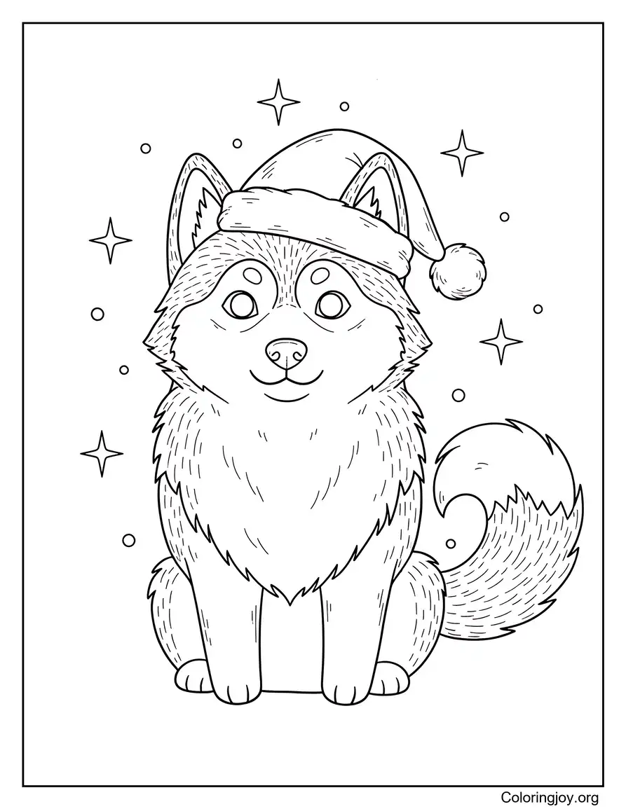 Christmas husky art with festive winter themes