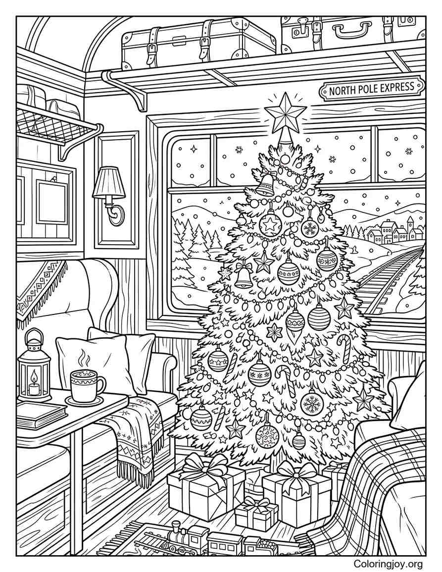 Christmas Tree Decor Inside Train Cabin