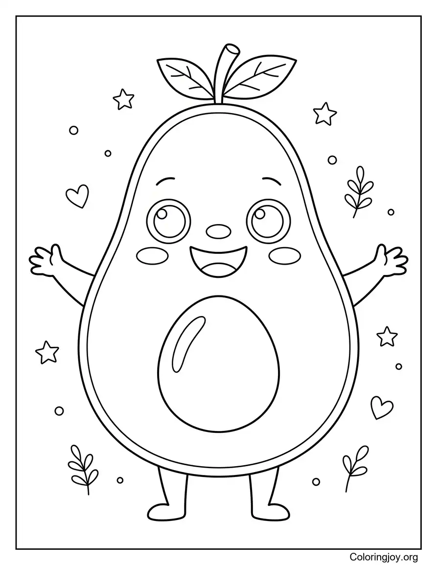 Cute Baby Avocado Smiling Wide Coloring Sheet