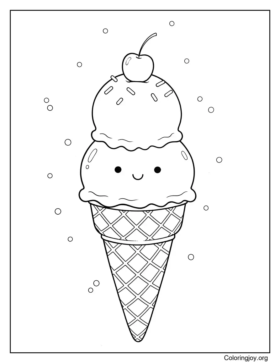 Cute Ice Cream Smiling Picture to Color