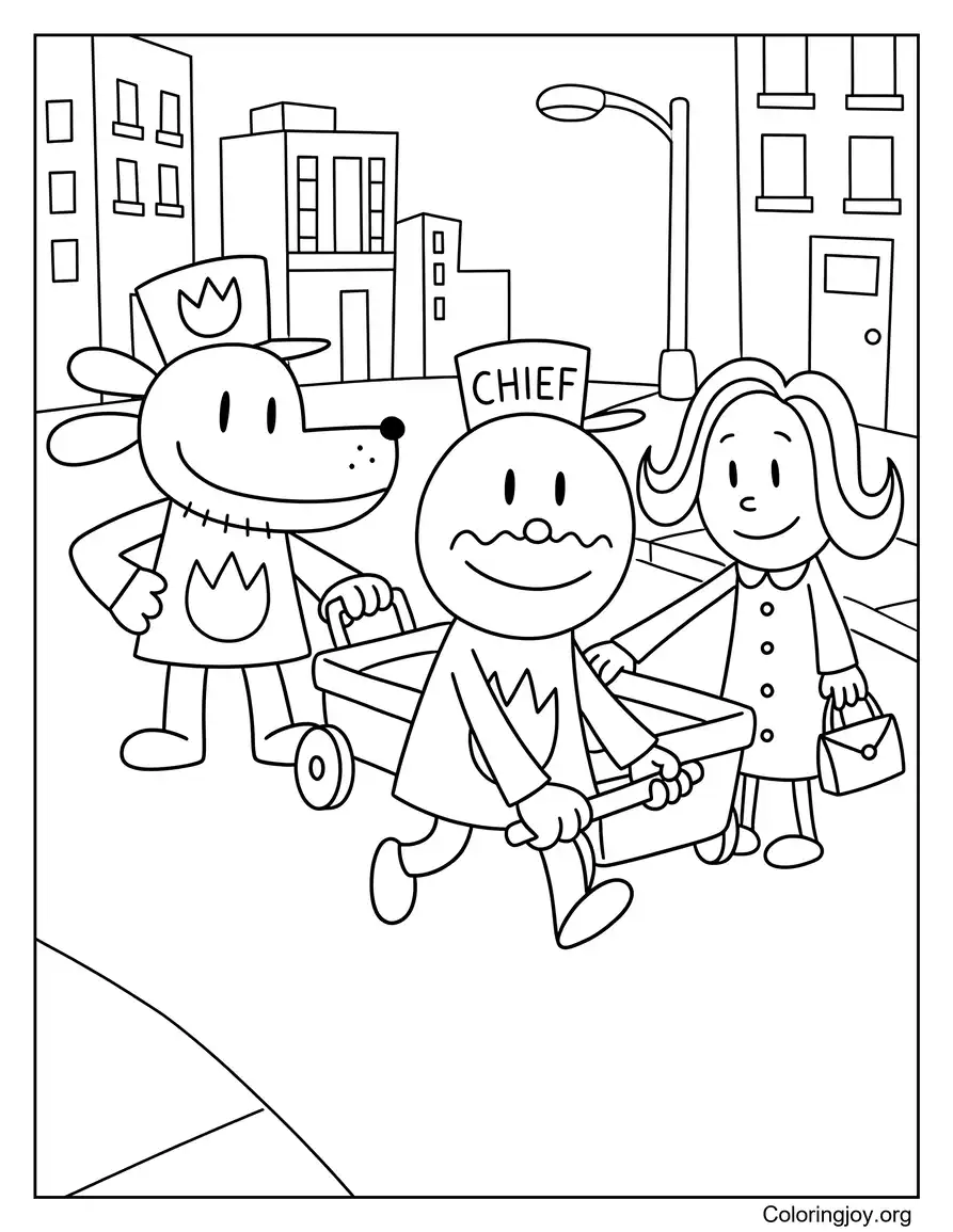 Teamwork Scene with Chief, Sarah, and Dog Man