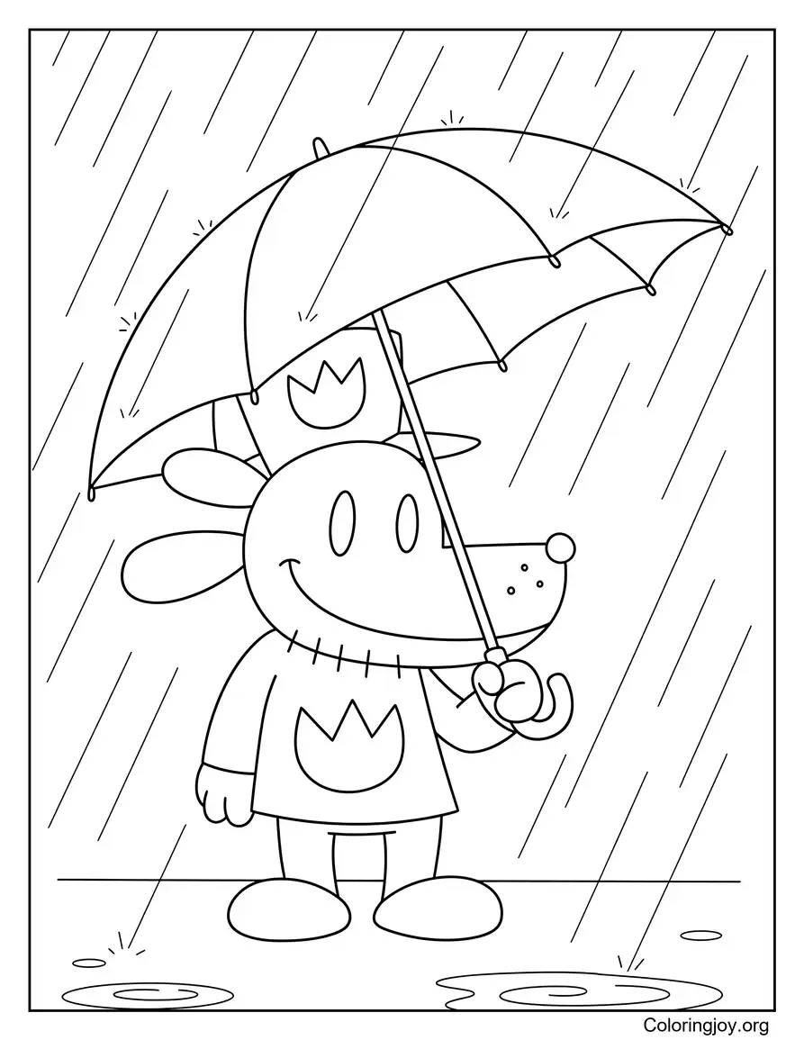 Rainy Day Patrol Scene with Dog Man