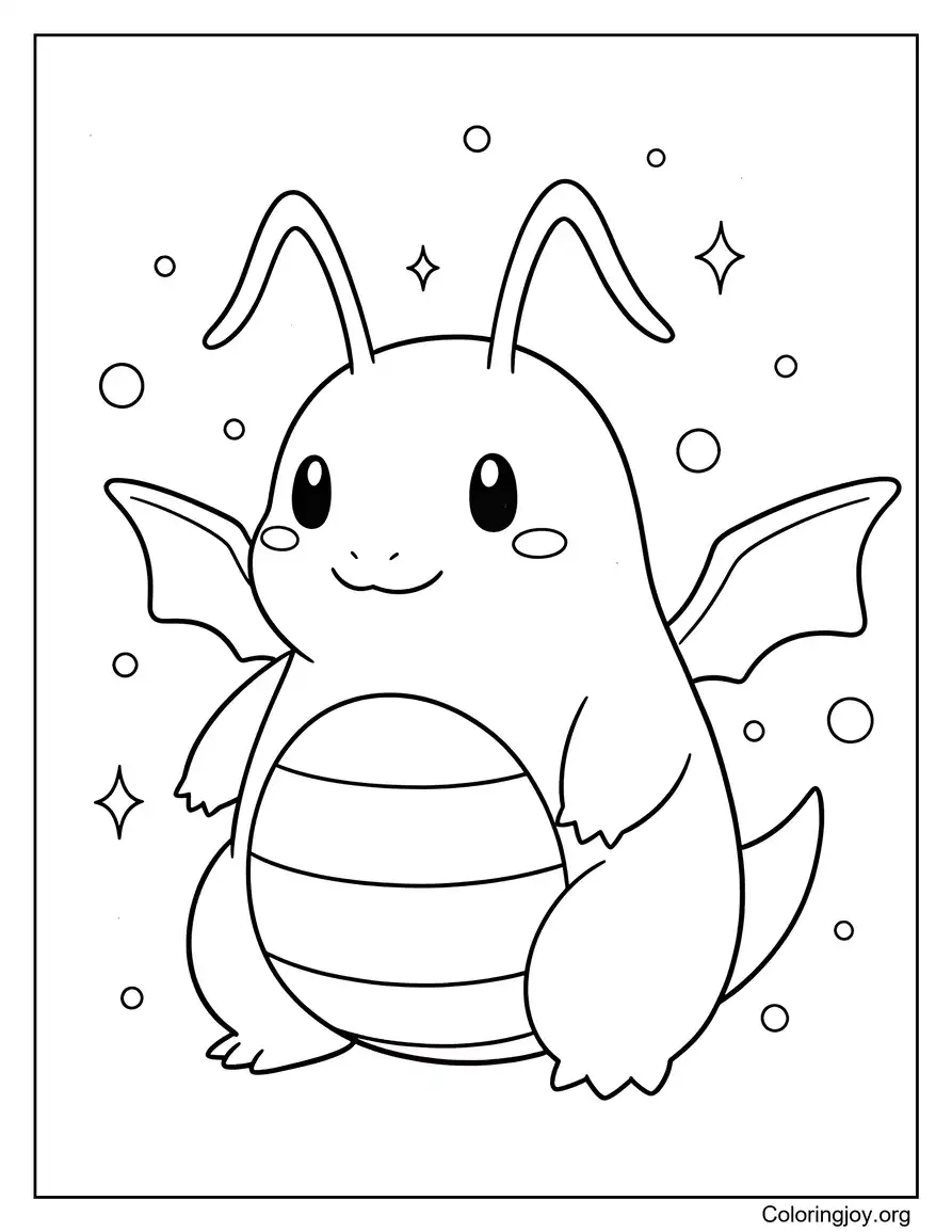 Dragonite Flying Through the Sky Coloring Page