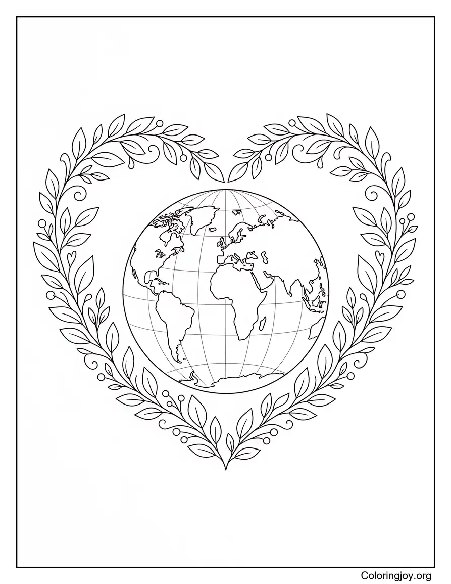 Earth Inside A Heart Shape Made Of Leaves