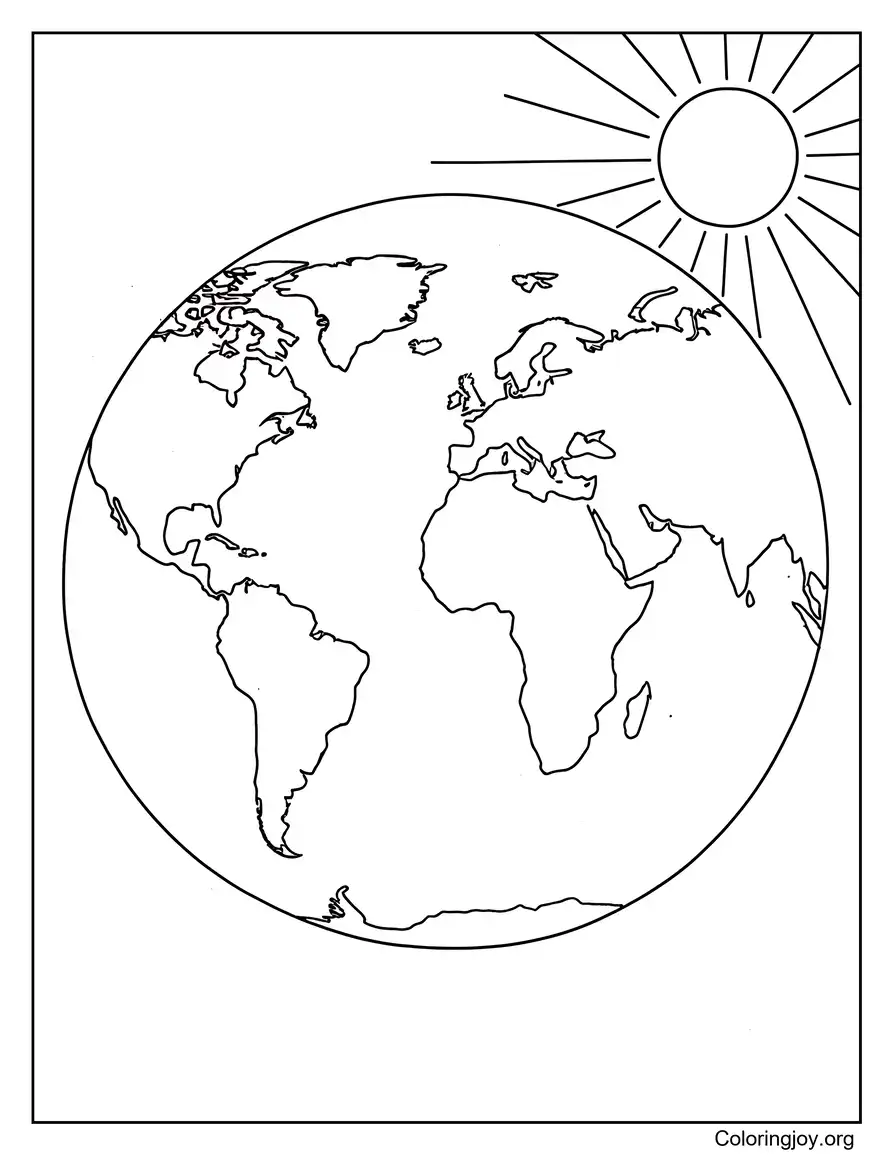 Earth With Happy Sun And Clouds