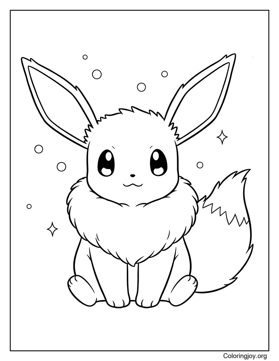 Cute Eevee Sitting Pose Coloring Page for Kids