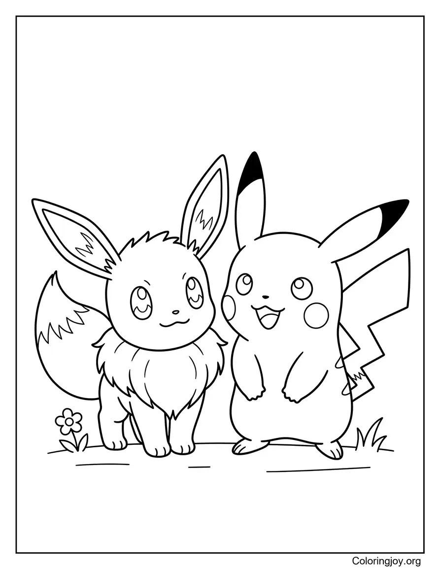 Eevee with Pikachu Coloring Page