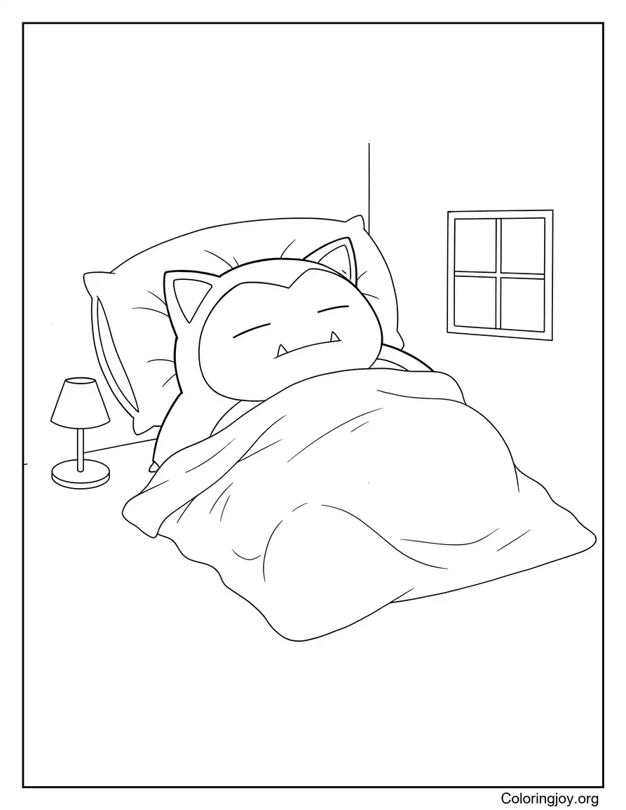 Siesta acogedora en el dormitorio Snorlax Imprimible a color