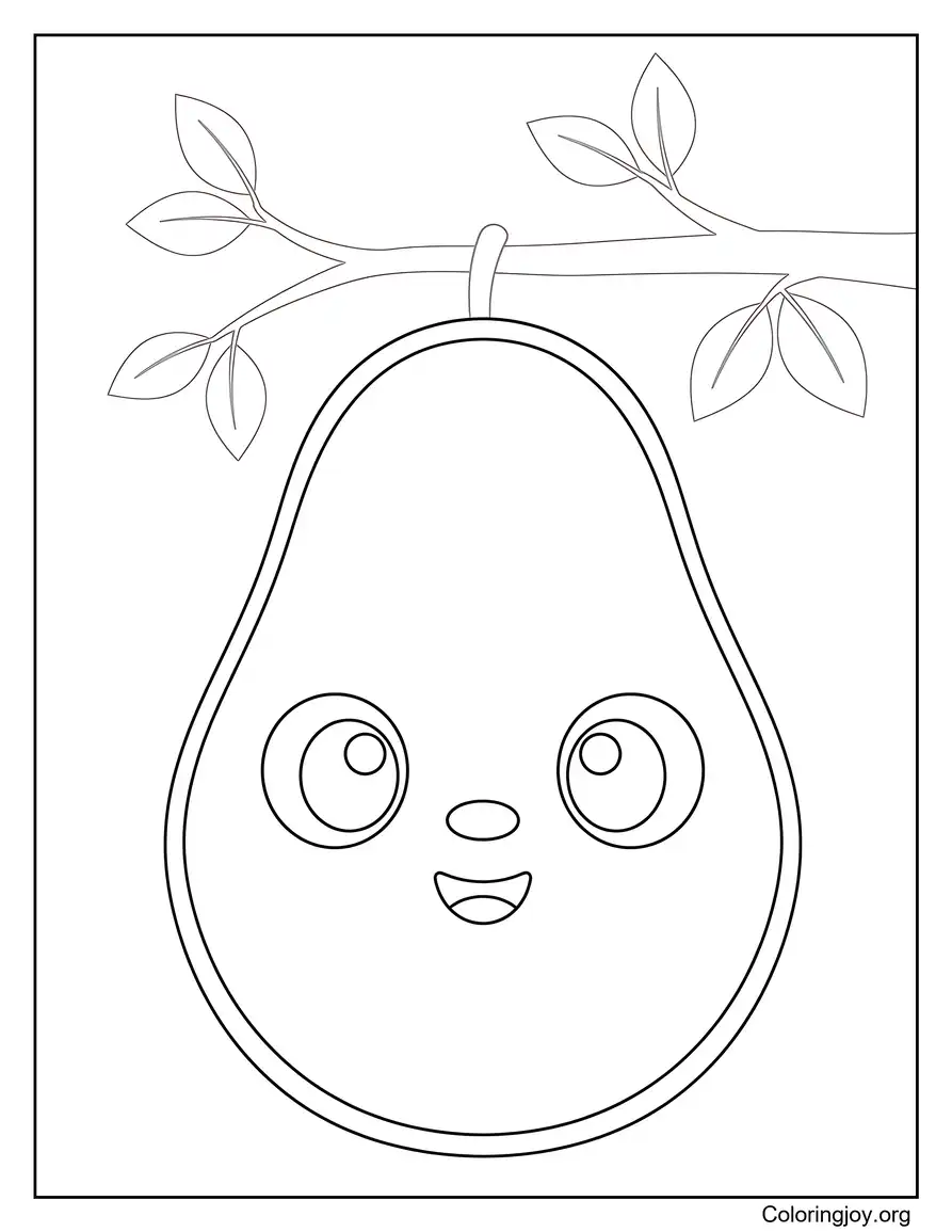 Página para colorear de aguacate creciendo en la rama de un árbol