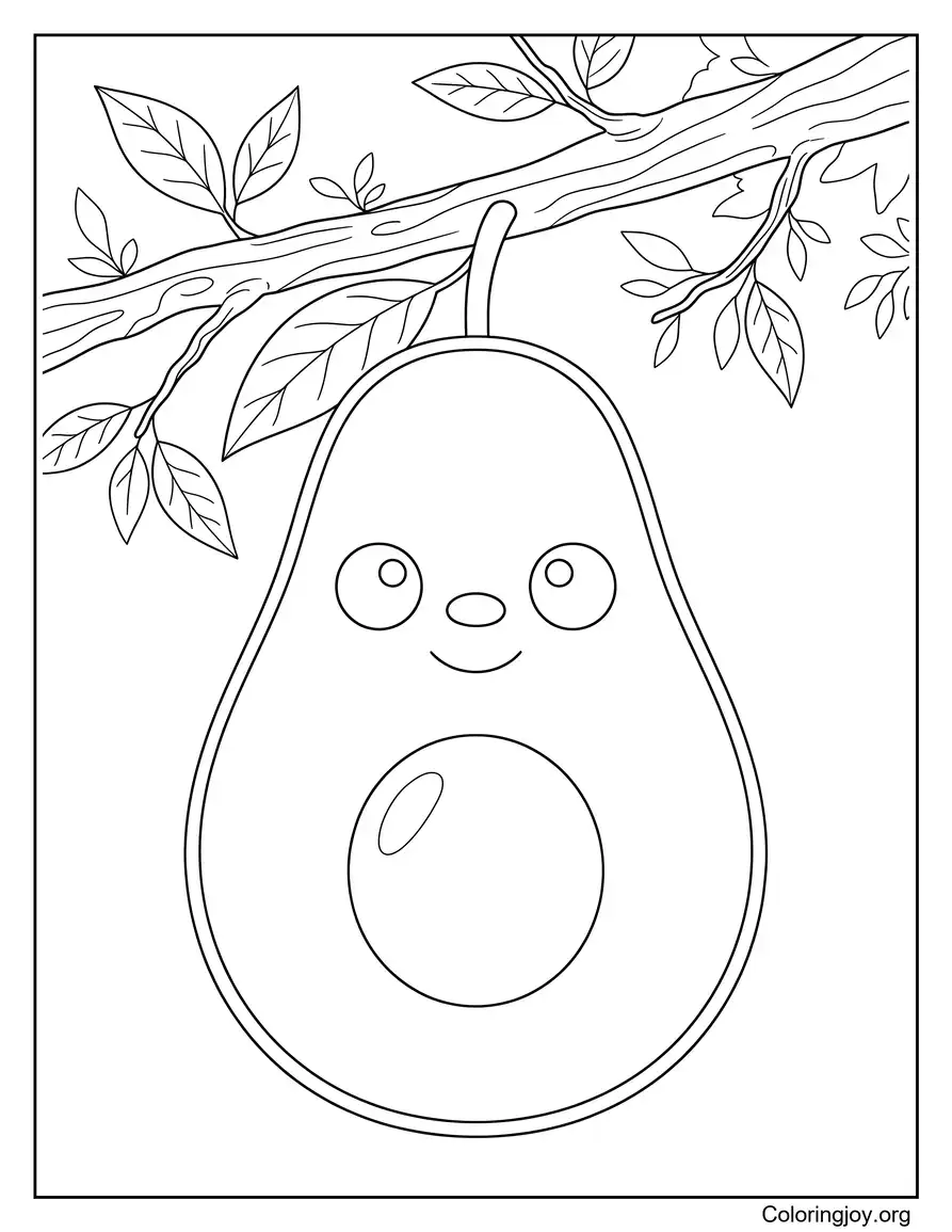 Página para colorear de aguacate grande colgando de una rama