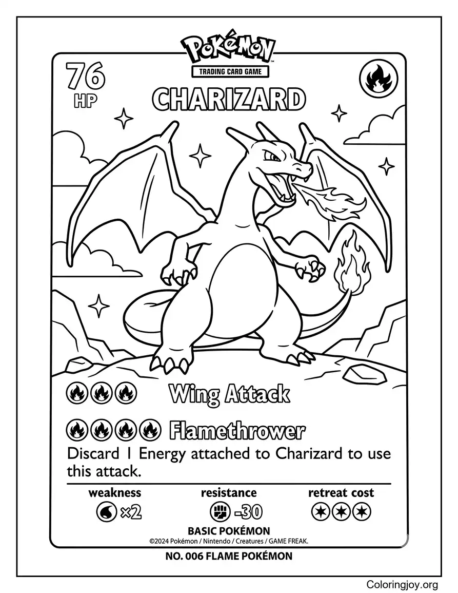 Charizard Página para colorear de cartas Pokémon