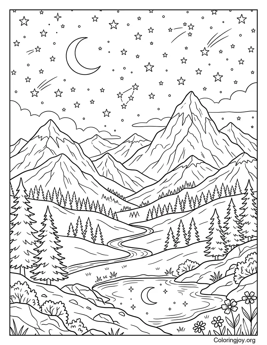 Cielo nocturno de montaña con estrellas