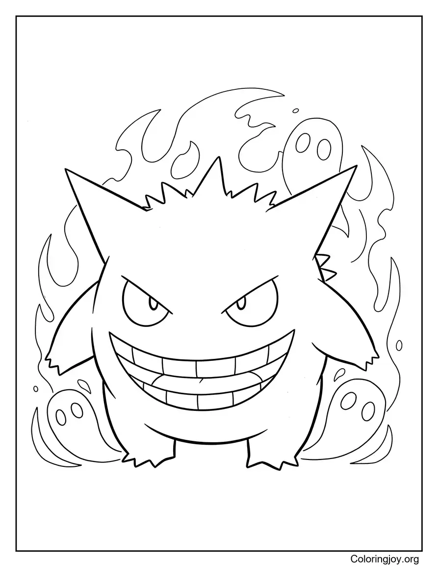 Página para colorear de la espeluznante escena de las sombras de Gengar