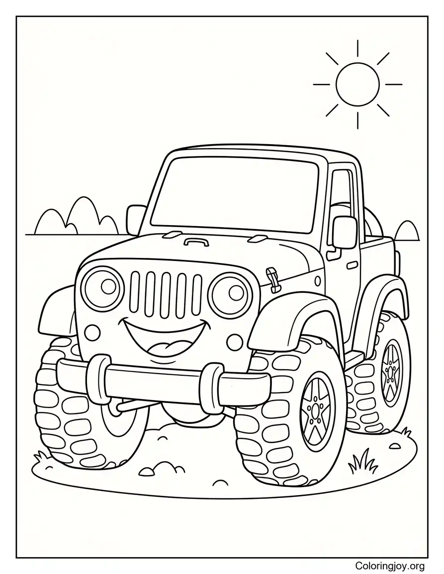 Jeep de dibujos animados fácil con una cara sonriente