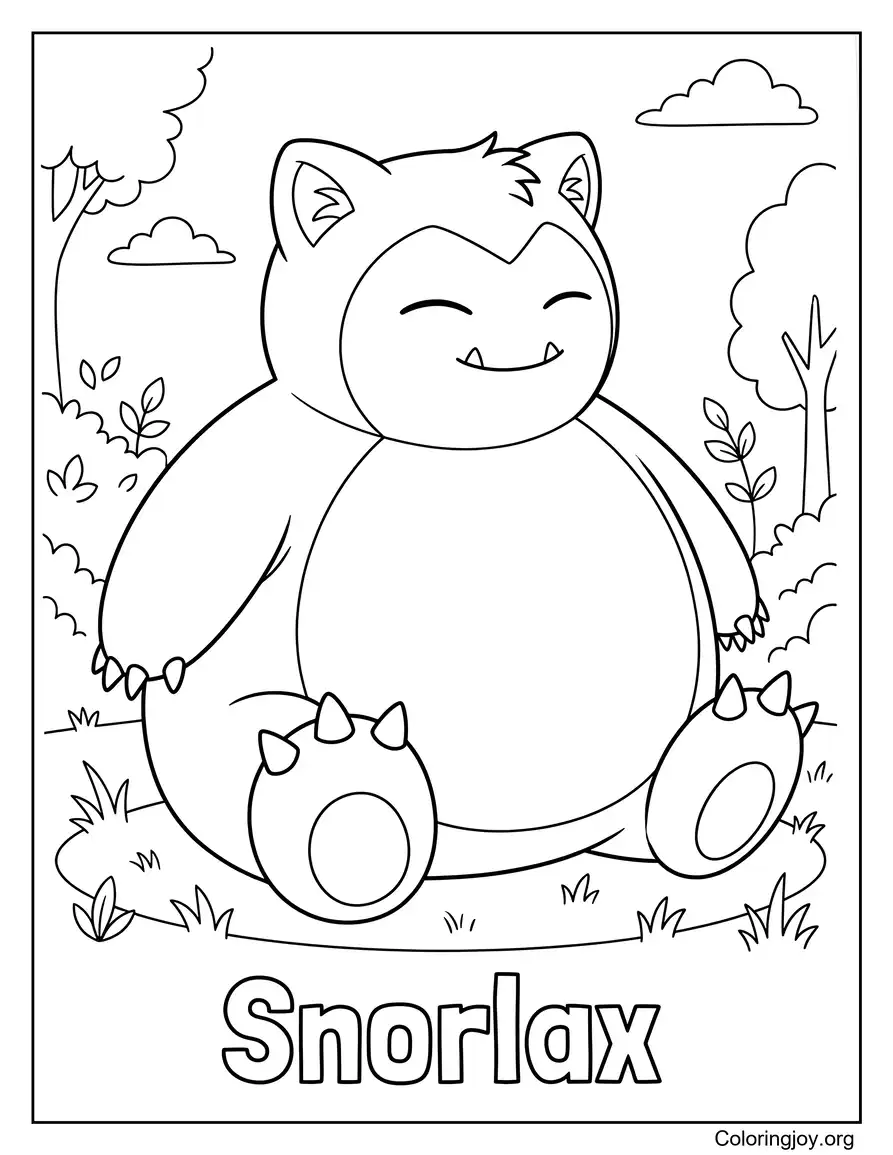 Linda y fácil página para colorear Snorlax
