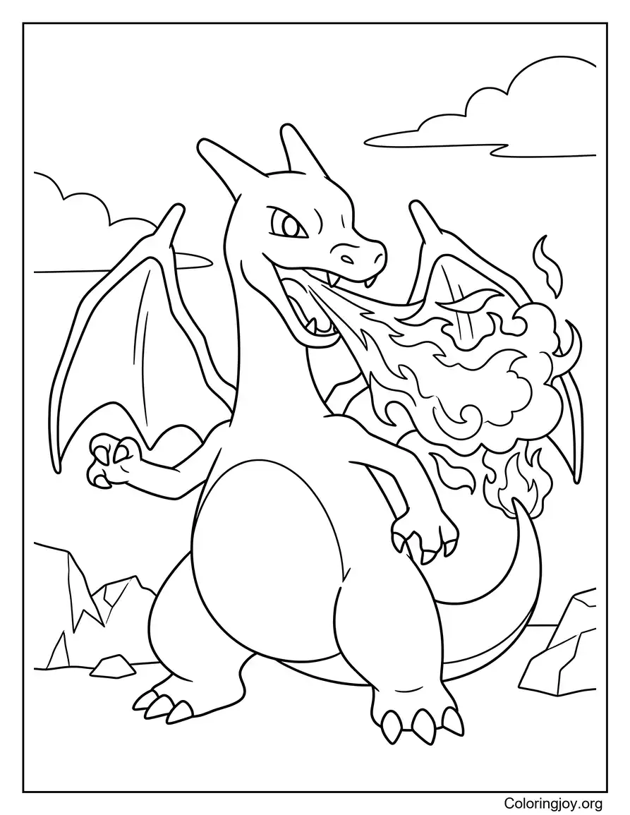 Charizard Página para colorear de aliento de fuego