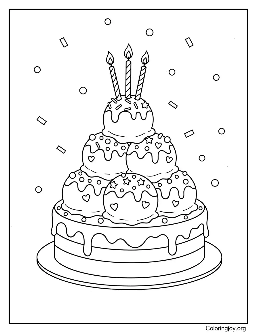 Dibujo para colorear de fiesta de helado de cumpleaños