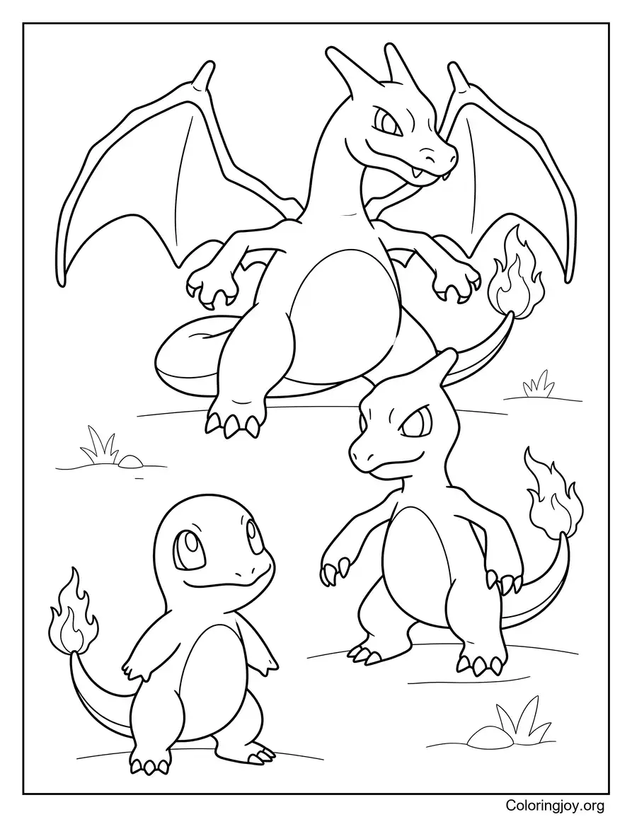 Charizard Página para colorear de la evolución