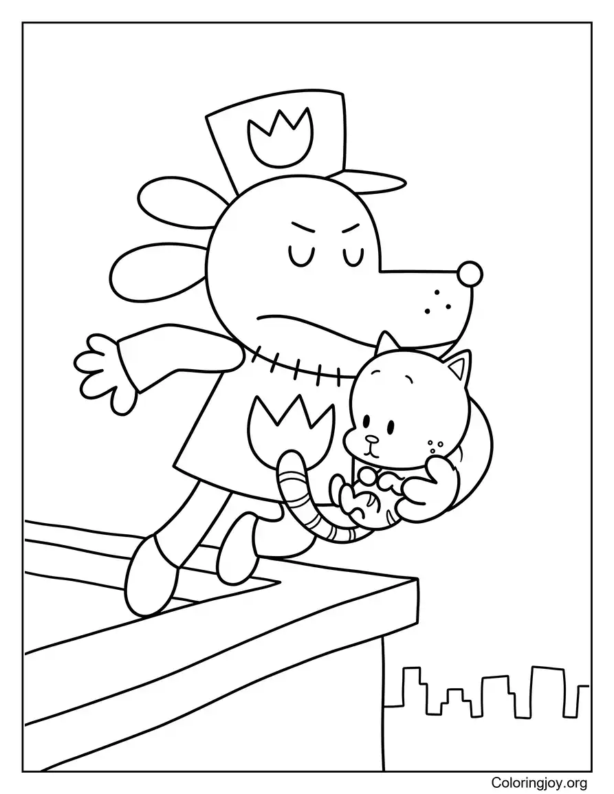 Imprimible Gratis Dog Man Salva a Lil petey el gato