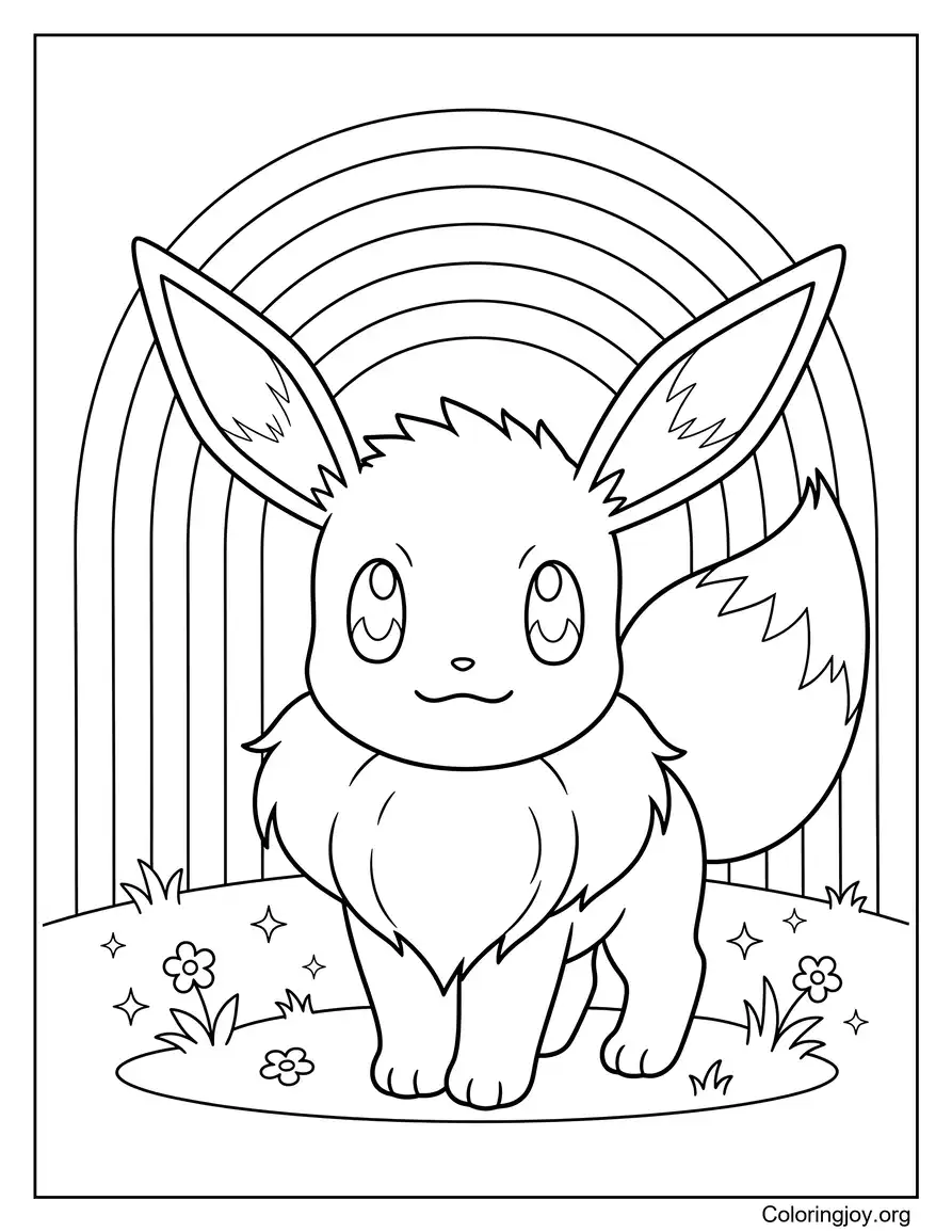 Eevee con página para colorear de arcoíris