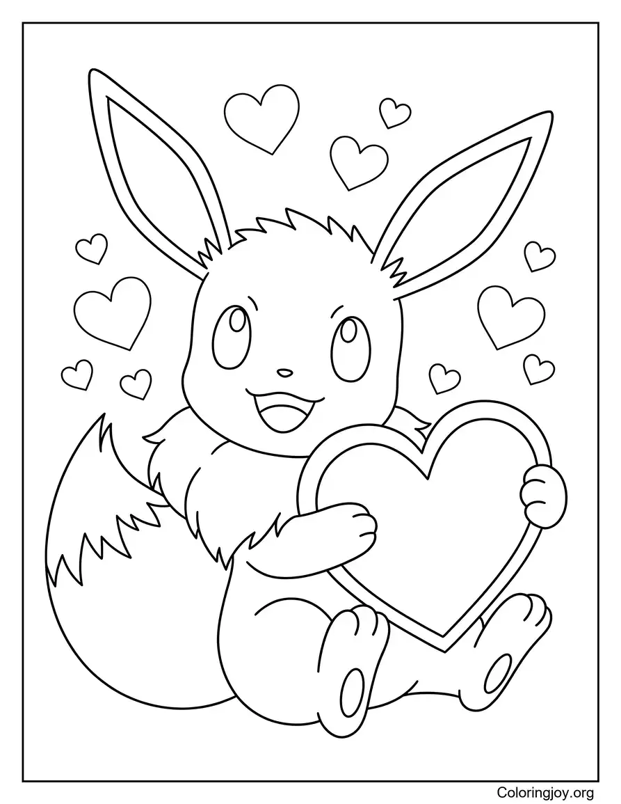Eevee con Corazones Página para colorear