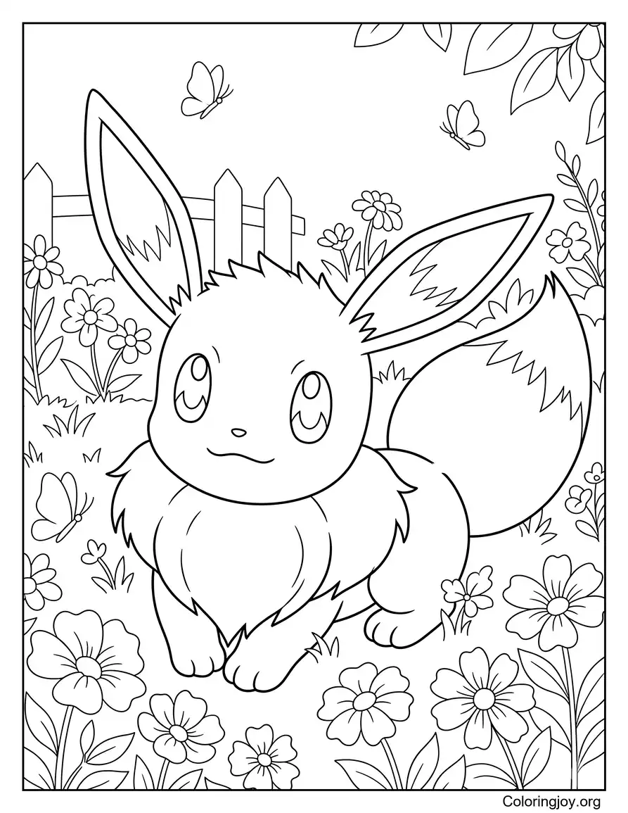 Eevee con Flores Página para colorear