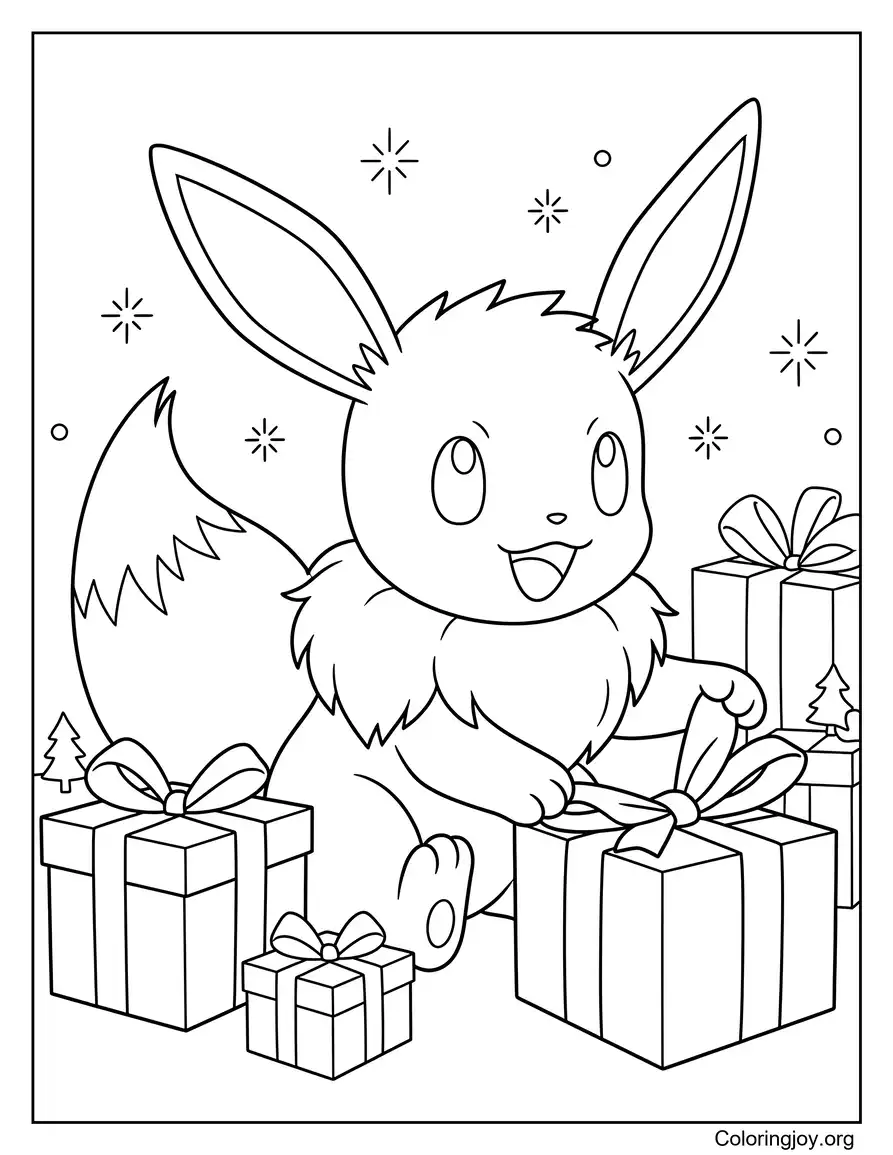 Eevee con regalos Página para colorear