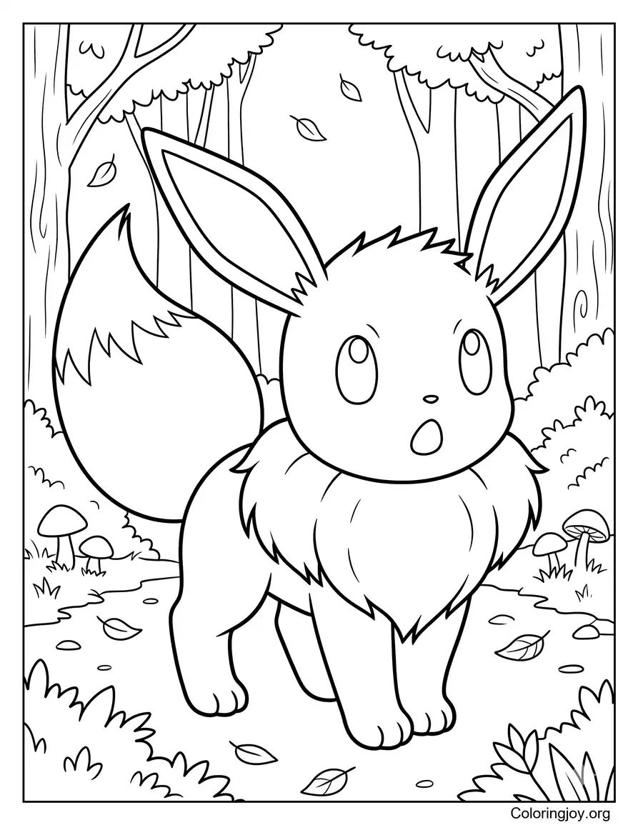 Eevee en la página para colorear Aventura en el bosque