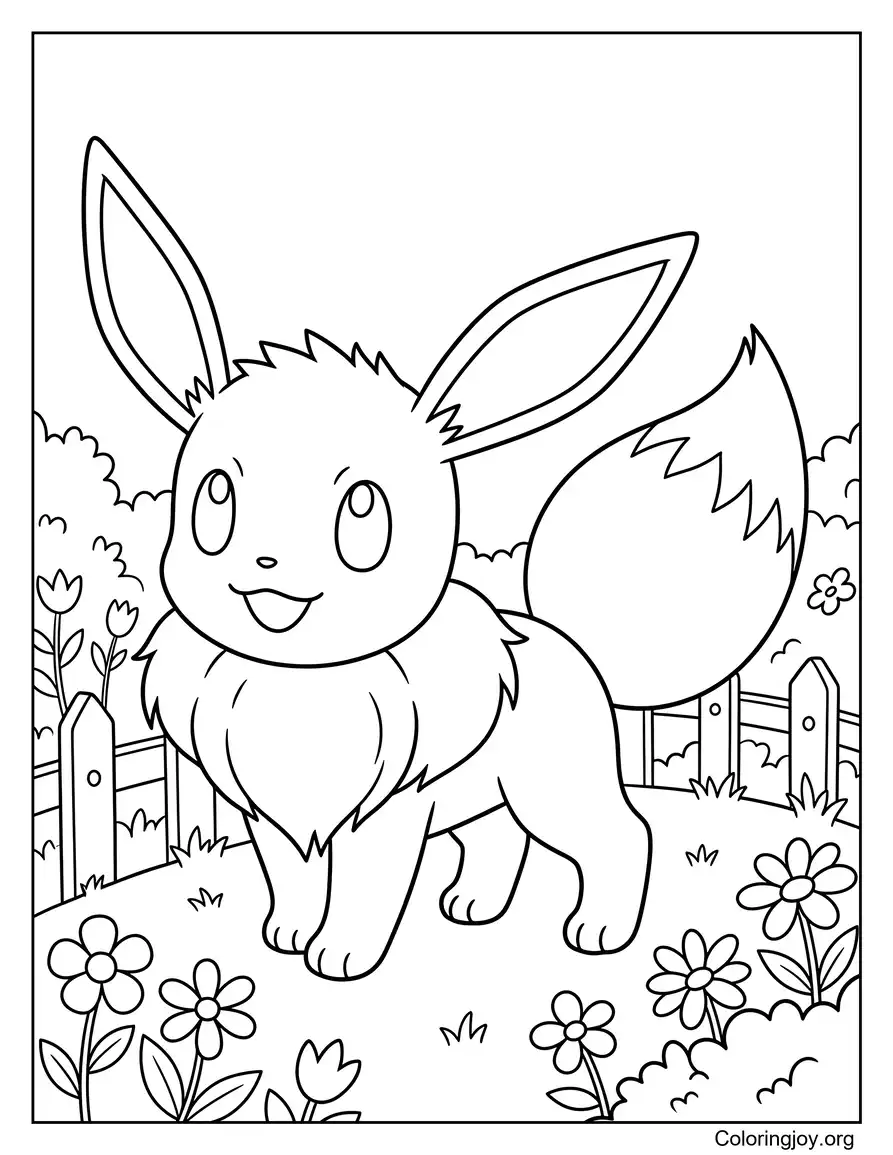 Eevee en la página para colorear Jardín